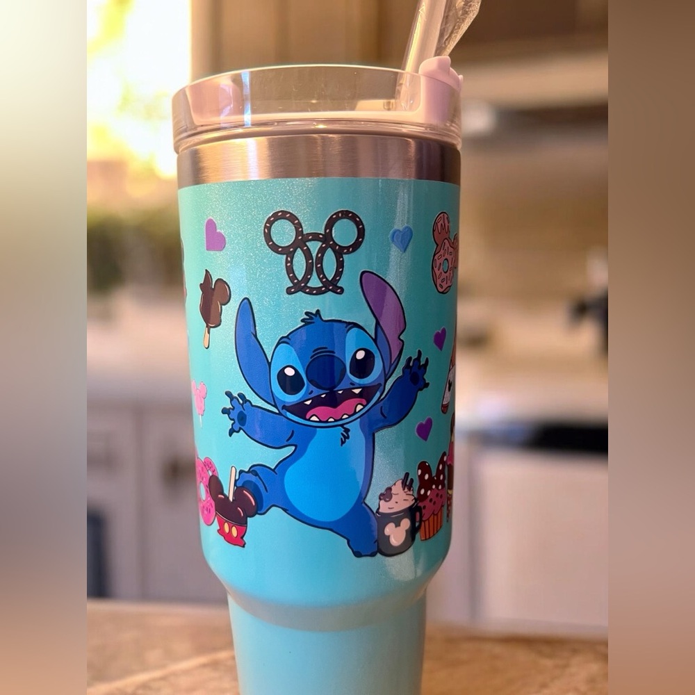 STITCH Tumbler Decorated w/ Mickey Mouse Treats through out Tumbler NWOT